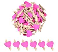 sourcing map 50Pcs Mini Heart Photo Clips, 3cm Wooden Clothespins for Pictures Small Clothes Pins for Hanging Memo Card DIY Crafts Paper Photo Postcard Wedding Display, Rose Red