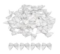 Sourcing Map 50pcs Mini Metallic Edge Ribbon Bow 1" Satin Ribbon Flower Bows Soft for Craft, DIY, Hair, Sewing, Wedding, Birthday Party - Silver, White Edge