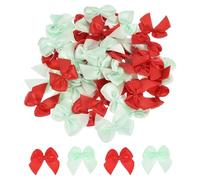 sourcing map 50Pcs Mini Ribbon Bow 1" Mini Fabric Satin Ribbon Flower Bows for Craft DIY Sewing Wedding Birthday Party Red & Green