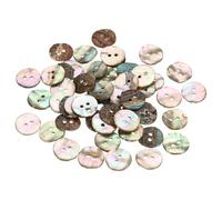 sourcing map 50Pcs Natural Shell Button, 2 Hole 15mm Mother of Pearl Buttons for Shirt Coats Suits Jacket Jeans Skirts DIY Sewing Crafts, 1.5-2.3mm Thick, Brown