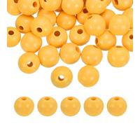 sourcing map 50pcs Orange Colored Wooden Beads 16mm Dia. 4.3mm Hole Large Round Natural Dyed Wood Loose Spacer Ball Bulk for DIY Bead Crafts Making Home Decor