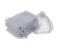 sourcing map 50pcs Organza Bags 8x11cm Drawstring Favor Pouches Sheer Mesh Bag for Gift Jewelry Wedding Party Christmas Candy Grey