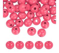 sourcing map 50pcs Pink Colored Wooden Beads 12mm Dia. 3.3mm Hole Large Round Natural Dyed Wood Loose Spacer Ball Bulk for DIY Bead Crafts Making Home Decor