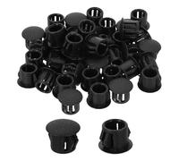 sourcing map 50Pcs Plastic Hole Plugs, 10mm(3/8") Flush Type Panel Plugs, Round Snap Knockout Locking Plugs for Furniture Insert End Caps Panels, Black