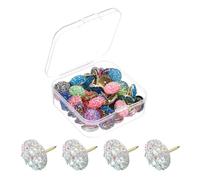 sourcing map 50Pcs Rhinestone Push Pins, 12mmx13mm Shiny Diamond Decorative Thumb Tacks Upholstery Tacks for Cork Board Bulletin Board Wall Hangings, Multicolor/Gold