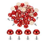 sourcing map 50Pcs Round Dome Studs, 10mm Plastic Mushroom Flat Back Rivets with Nails for DIY Leather Clothing Bag Shoes Accessories, Red