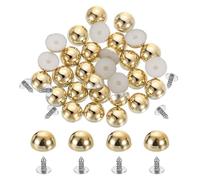 sourcing map 50Pcs Round Dome Studs, 6mm Plastic Mushroom Flat Back Rivets with Nails for DIY Leather Clothing Bag Shoes Accessories, Light Gold