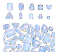 sourcing map 50Pcs Sew on Rhinestones, 7-18mm Mixed Shapes Flatback Glass Crystal Sewing Gems with Silver Claw Prong Setting for Crafts Clothing Shoes Accessories, Light Blue(Style 2)