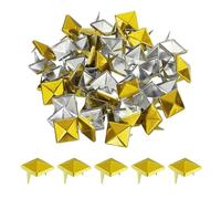 sourcing map 50Pcs Square Pyramid Rivets, 10mm Two-Jaw Studs Spikes, Copper Punk Rock Nailhead Spots for Clothing Bag Leather Shoes (Gold)