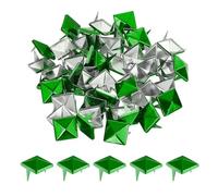 sourcing map 50Pcs Square Pyramid Rivets, 10mm Two-Jaw Studs Spikes, Copper Punk Rock Nailhead Spots for Clothing Bag Leather Shoes (Green)