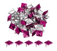 sourcing map 50Pcs Square Pyramid Rivets, 12mm Two-Jaw Studs Spikes, Copper Punk Rock Nailhead Spots for Clothing Bag Leather Shoes (Rose Red)