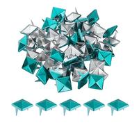 sourcing map 50Pcs Square Pyramid Rivets, 12mm Two-Jaw Studs Spikes, Copper Punk Rock Nailhead Spots for Clothing Bag Leather Shoes (Blue)