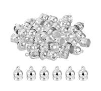 sourcing map 50Pcs Tassel Cord End Caps, 11.8mm Glue in Leather Barrel Connectors for DIY Making Bracelets Pendant, Silver White