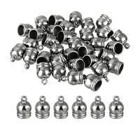 sourcing map 50Pcs Tassel Cord End Caps, 8.8mm Glue in Leather Barrel Connectors for DIY Making Bracelets Pendant, Metallic Black
