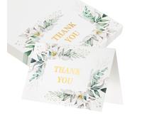sourcing map 50Pcs Thank You Cards, 150x200mm Floral Folded Blank Cardstock, Thank You Notes for Greeting Cards Wedding Graduation Birthday DIY Craft Invitations, Lily Leaf Style