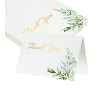sourcing map 50Pcs Thank You Cards, 150x200mm Floral Folded Blank Cardstock, Thank You Notes for Greeting Cards Wedding Graduation Birthday DIY Craft Invitations, Leaf Style