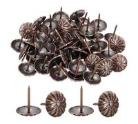 sourcing map 50Pcs Thumb Tacks, 3/4"x7/8" Flower Head Upholstery Push Pins, Decorative Nails for Wood Wall Furniture, Red Copper