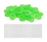 sourcing map 50pcs Toy Car Wheels, 30mmx8mm Plastic Roll and 2mmx100mm Shaft Round Rod Axles for DIY RC Car Truck Boat Helicopter Model Part, Green