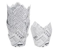 sourcing map 50pcs Tulip Cupcake Liners Greaseproof Baking Cups Paper Cupcake Wrappers Holders for Parties Weddings Birthdays, White with Newspaper