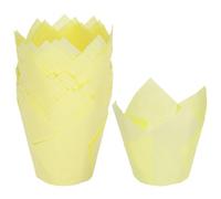 sourcing map 50pcs Tulip Cupcake Liners Greaseproof Baking Cups Paper Cupcake Wrappers Holders for Parties Weddings Birthdays, Light Yellow