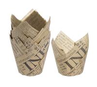 sourcing map 50pcs Tulip Cupcake Liners Greaseproof Baking Cups Paper Cupcake Wrappers Holders for Parties Weddings Birthdays, Natural with Newspaper