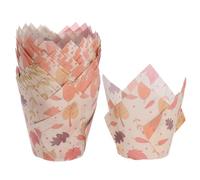 sourcing map 50pcs Tulip Cupcake Liners Greaseproof Baking Cups Paper Cupcake Wrappers Holders for Parties Weddings Birthdays, Light Maple Leaf