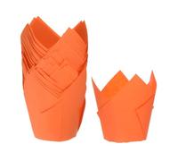 sourcing map 50Pcs Tulip Cupcake Liners Standard Paper Baking Cups Greaseproof Wrappers Disposable for Birthday Banquets Party, Orange
