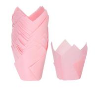 sourcing map 50Pcs Tulip Cupcake Liners Standard Paper Baking Cups Greaseproof Wrappers Disposable for Birthday Banquets Party, Pink