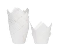 sourcing map 50Pcs Tulip Cupcake Liners Standard Paper Baking Cups Greaseproof Wrappers Disposable for Birthday Banquets Party, White