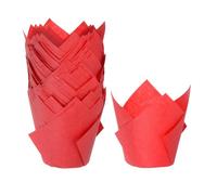 sourcing map 50Pcs Tulip Cupcake Liners Standard Paper Baking Cups Greaseproof Wrappers Disposable for Birthday Banquets Party, Red