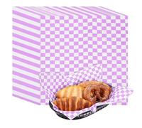 sourcing map 50pcs Wax Paper Sheets with 5 Pcs Fast Food Baskets, 11.8" x 11.8" Sandwich Wrapping Paper Checkered Basket Liners for Restaurant Supplies BBQ Baking Hamburger Fries, Purple