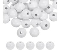 sourcing map 50pcs White Colored Wooden Beads 12mm Dia. 3.3mm Hole Large Round Natural Dyed Wood Loose Spacer Ball Bulk for DIY Bead Crafts Making Home Decor