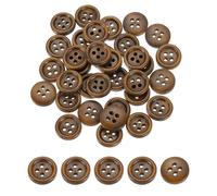 sourcing map 50Pcs Wooden Buttons, 12.5mm(1/2") 4 Hole Round Wood Sewing Button Craft Flatback for Sewing DIY Craft Clothing, Brown