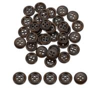 sourcing map 50Pcs Wooden Buttons, 12.5mm(1/2") 4 Hole Round Wood Sewing Button Craft Flatback for Sewing DIY Craft Clothing, Dark Brown