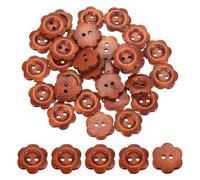sourcing map 50Pcs Wooden Buttons, 18mm Flower Shape Wood Buttons 2 Hole Decorative Sewing Buttons for Sewing DIY Craft Clothing Handmade, Red Brown