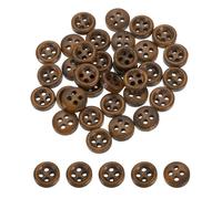 sourcing map 50Pcs Wooden Buttons, 9mm(3/8") 4 Hole Round Wood Sewing Button Craft Flatback for Sewing DIY Craft Clothing, Brown