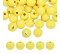 sourcing map 50pcs Yellow Colored Wooden Beads 16mm Dia. 4.3mm Hole Large Round Natural Dyed Wood Loose Spacer Ball Bulk for DIY Bead Crafts Making Home Decor