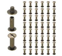 sourcing map 50set Chicago Screw M4 x 15mm 17mm Length Metal Phillips Nail Rivet Stud Screw Bolts Rivets Binding Post Screw for DIY Leather Belt Bag Craft Bookbinding, Bronze