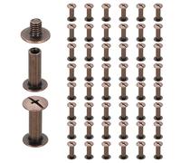 sourcing map 50set Chicago Screw M4 x 15mm 17mm Length Metal Phillips Nail Rivet Stud Screw Bolts Rivets Binding Post Screw for DIY Leather Belt Bag Craft Bookbinding, Red Copper
