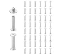sourcing map 50set Chicago Screw M4 x 25mm 27mm Length Metal Phillips Nail Rivet Stud Screw Bolts Rivets Binding Post Screw for DIY Leather Belt Bag Craft Bookbinding, White