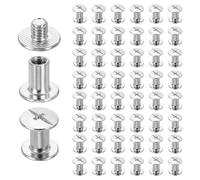 sourcing map 50set Chicago Screw M4 x 8mm 10mm Length Metal Phillips Nail Rivet Stud Screw Bolts Rivets Binding Post Screw for DIY Leather Belt Bag Craft Bookbinding, White
