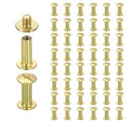 sourcing map 50set Chicago Screw M5 x 15mm 17mm Length Metal Phillips Nail Rivet Stud Screw Bolts Rivets Binding Post Screw for DIY Leather Belt Bag Craft Bookbinding, Gold