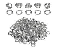 sourcing map 50Set Grommets Eyelets 6mm 1/4 Inch Brass Eyelets Kit with Washers for Fabric Curtain Tarps Leather Belt Shoes Bag DIY, Silver