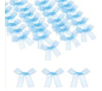 sourcing map 52 Pcs Mini Ribbon Bows, 2" Tiny Bows Organza for Crafts Small Bowknot Artificial Applique Embellishment for DIY Craft Sewing Scrapbooking Wedding Party Decoration, Blue