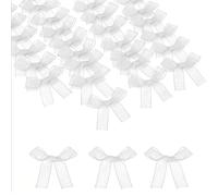 sourcing map 52 Pcs Mini Ribbon Bows, 2" Tiny Bows Organza for Crafts Small Bowknot Artificial Applique Embellishment for DIY Craft Sewing Scrapbooking Wedding Party Decoration, White