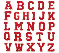 sourcing map 52Pcs Chenille Letter Patches, A-Z Alphabet Self Adhesive Chenille Patches Embroidered Patch Stickers for DIY Fabric Clothing Shoes Bags, Red