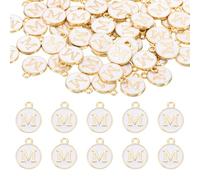 sourcing map 52pcs Letter Charm, Enamel Letter Pendants, Alphabet M Pendants Double Sided Beads Charm for DIY Bracelet Necklace Pendants Earring Jewelry, White