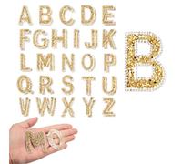 sourcing map 52pcs Pearl Rhinestone Iron on Letter Patches, A-Z Self Adhesive Glittery Rhinestone Alphabet Letter Sticker Appliques for DIY Jackets Hats Clothes Backpack, Gold