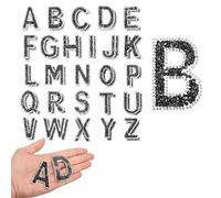 sourcing map 52pcs Pearl Rhinestone Iron on Letter Patches, A-Z Self Adhesive Glittery Rhinestone Alphabet Letter Sticker Appliques for DIY Jackets Hats Clothes Backpack, Black