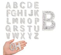 sourcing map 52pcs Pearl Rhinestone Iron on Letter Patches, A-Z Self Adhesive Glittery Rhinestone Alphabet Letter Sticker Appliques for DIY Jackets Hats Clothes Backpack, Silver